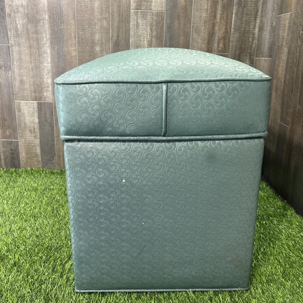 Retro MCM Storage Ottoman Foot Stool Light Blue Vinyl